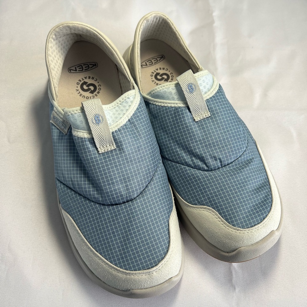 NWOT KEEN Women's Sz11 Whyser Lightweight Crushback Slip on Shoes, blue/gray